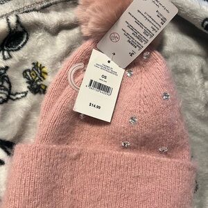 Cotton On Pink Beanie with Pom Pom and Rhinestones